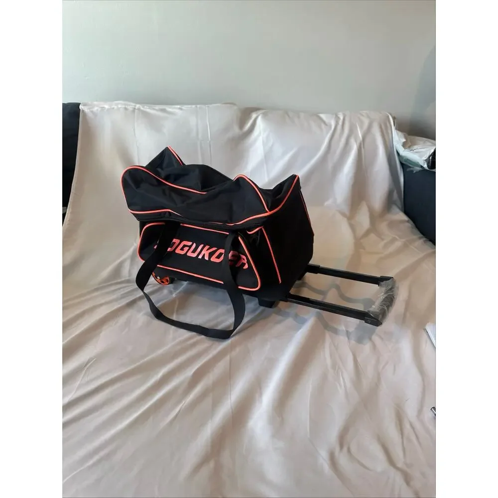 SOGUKOER 2-Ball Roller Bowling Bag Black/Orange Rolling Tote with Handle &wheels